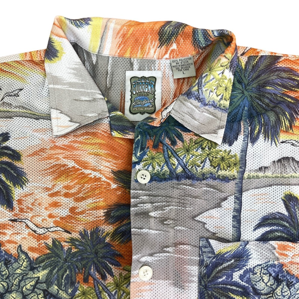 Ocean Current Mens Large Hawaiian Shirt Palm Tree Tropical Casual Breathable